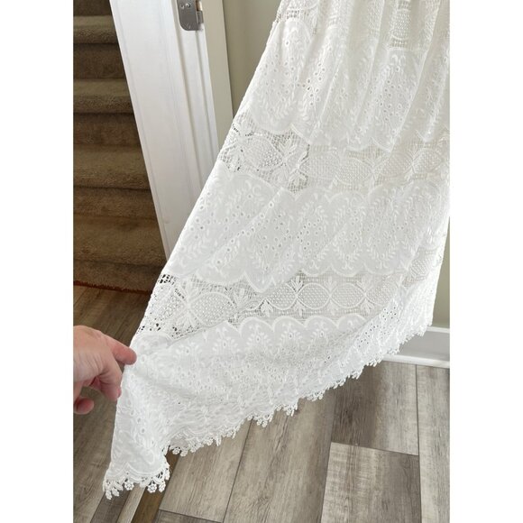 Skies Are Blue Women’s White Eyelet Dress Sz Md Tie Straps Cottage Core Lined - Picture 7 of 12